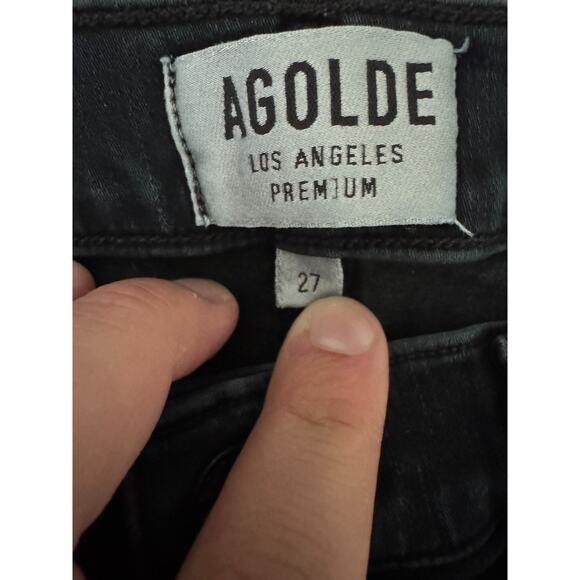 AGOLDE Black Distressed Skinny Jeans Women’s 27 High Rise Raw Hem Cotton Spandex - Picture 8 of 10